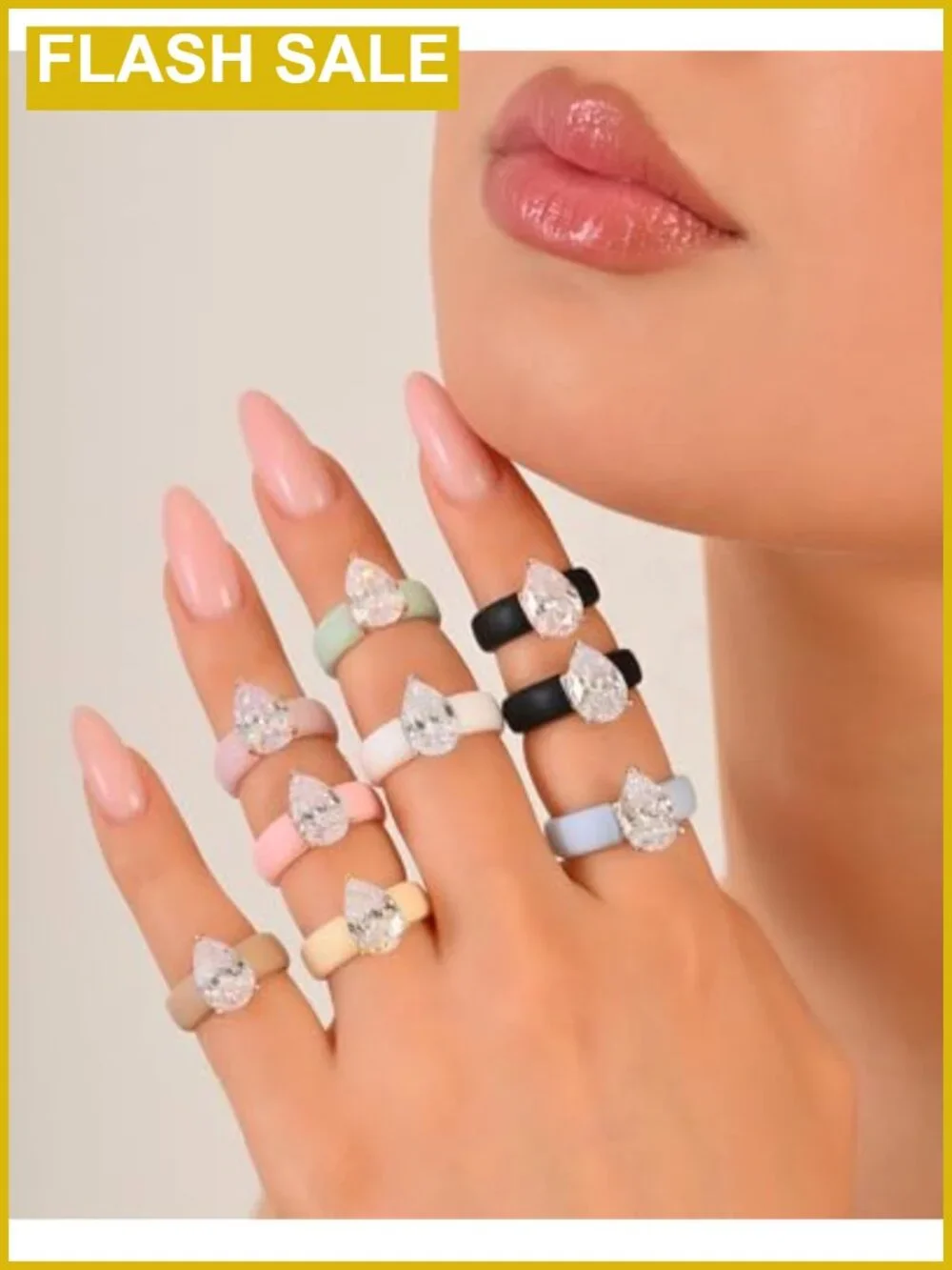 Rinfit Silicone Ring Pear Cut CZ Brass Prong Wedding Engagement